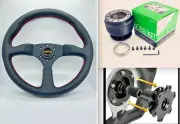 Momo Style steering wheel hub quick release Titanium blue screws combo kit