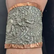 Peacock Sterling Silver Pure Copper Wide Copper Cuff Bracelet Victorian Forged