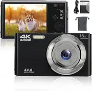 Digital Camera, 4K 44MP 16X Digital Zoom Point and Shoot Camera with 2.8 Inch Screen, Portable Compact Camera Travel Camera with Built-in Fill Light for Photography (Black)