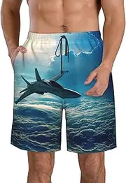 [OdDdot] American Flag Baseball Print Men's Quick-Dry Swim Trunks,Breathable Swimming Board Shorts, for Summer Surfing Beach Swimwear, Aircraft Fighter Jets, XX-Large
