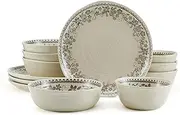 Pfaltzgraff Hayden Floral 12 Piece Dinnerware Set, Service for 4, Grey