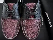 New SAINT LAURENT PHOENIX Glitter & Leather SLIP-ON LOAFER BOAT Shoes EUR41 US-8