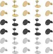 UNICRAFTALE 30 Pieces 3 Colours Flat Round Stud Earrings Jewellery Making Stainless Steel Stud Earrings with Earring Clasps Textured Stud Earrings with Hole for Making DIY Earrings