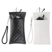 2 Pcs Soft Double Eyeglasses Case Pouch with Carrying Strap, Black/White