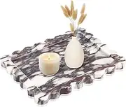 Genuine Calacatta Viola Scalloped Marble Tray, 10.6"x8", Natural Luxury Rectangle Tray for Bathroom, Kitchen, Dresser, Vanity, Home Decor, Calacatta Purple