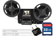 Wolverine 8mm & Super 8mm Reels to Digital MovieMaker Pro Film Digitizer, Film Scanner, 32GB SD Memory Card, Dual Voltage 100-240V Power Supply Adapter & International Two-Prong Round Pin Plug Adapter