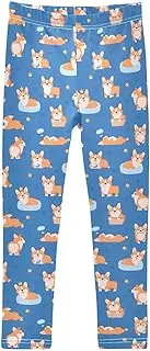 [Joisal] Cute Corgis Blue Girls Legging, Flexible for Leggings for Teen Girls, 4-10T