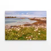 Field Of Flowers Next To Ocean Print 100% Australian Made 150 x 100cm (Stretched)