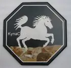 Black Marble Coffee Table Top Horse Pattern Inlay Work Side Table for Restaurant