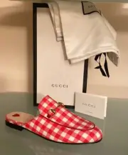 NIB GUCCI Gingham Princetown MULES Slides/Loafer Flats sz 7-7.5 US / 38 ITALY