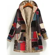 Women's Winter Coat Daily Spring Fall Winter Regular Coat Regular Fit Stylish Vintage Style Jacket Long Sleeve Print Color Block Print Red Green