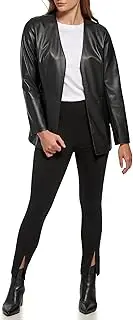 [Calvin Klein] Women's Lightweight Leather V Neck Utilitarian Pockets Jacket