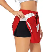 [VPPUR] Flag of Turkey Print Women's Athletic Shorts Pockets Stylish Comfortable Workout 2 in 1 Running Shorts