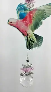 Large Galah Crystal Suncatcher gift, bird window hanging rainbow suncatchers
