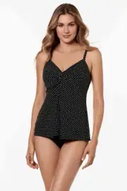Miraclesuit Must Haves Pin Point Love Knot Tankini Swim Top NWT- Black 6525647