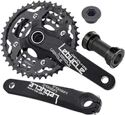 Bike Crankset, Crankset MTB 104BCD 24T/32T/42T Round Chainring Crankset with Steel Bottom Bracket Hollow Integrated 170mm Mountain Bike Crank Arm Set for 6/7/8/9/10 Speed