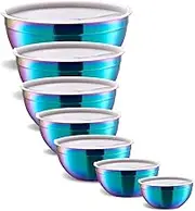 Onlycooker Rainbow Mixing Bowls With Airtight Lids,Stainless Steel Bowl,Salad Bowls 7 Piece Colorful Nesting Bowl Rainbow Kitchen Accessories,Size 7,3.6,2.7,2.1,1.5,1.1,0.8QT Stackable Design