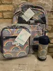 Pottery Barn Kids Gray Neon Rainbow Large Backpack Lunchbox Water Bottle Set
