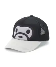 A Bathing Ape Kids Snapback Mesh Cap 2025 SS Model BABY MILO FACE Motif Black