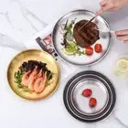 Meat Gold Silver Round Plate Bone Spitting Dish Metal Dining Disc Shallow Tray