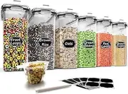 Wildone Storage Containers Set, Large BPA Free Plastic Airtight Food Containers 4L /135.3oz for Cereal, Flour, Sugar, 6 Piece Cereal Dispensers with 20 Labels & Marker, Black