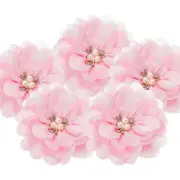 3.15 Inch Rhinestone Chiffon Flower, 5 Pcs Fabric Appliques, Pink