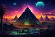 Pyramids Temple, UV tapestry, Blacklight Reactive, Psychedelic Wall Hanging