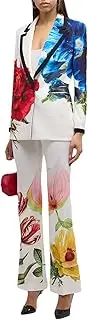 [HEYDHSDC] Women's Fashion Suit Set Women's Single Buttons Floral Printed Blazer Suit Pants Set