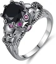 [Narica] Black Boho Style Antique Gothic Skull Ring Oxidized Finished Round Cut Created Black Spinel CZ Cubic Zirconia Filled Engagement Promise Wedding Women's Band for Mom Lover