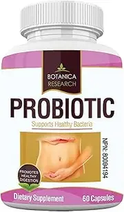 Botanica Research Probiotics All Natural Health Supplement for Women and Men with Lactic Acid Bacteria for Gut, Yeast Support 60 Oral Flora Capsules for Daily Use. Made in America by