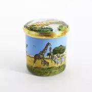 Halcyon Days Enameled African Animals by Mount Kilimanjaro Trinket Box