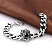Punk Mens Stainless Steel Skulls Lion Head Cuban Link Chain Bracelet #BR527