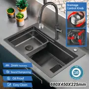 Kitchen Sink Smart Drain Nano Black Overflow Single Bowl Colander SUS304 68x45cm