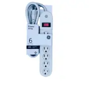 GE 6-Outlet Power Strip Surge Protector 3-Prong Plug 3ft Power Cord Wall Mount