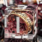 ORIFANTOU Magic Rings DND Dice Set Sharp Edge Resin Dice Pink Flower Dice with Case, Golden Ring Inclusion D&D Dice RPG Role Playing Games, Dungeons and Dragons D and D Polyhedral Dice Set