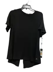 DONNA KARAN ACTIVE BLACK SHIRT WOMEN FLUTTER SLEEVES ROUND NECK OPEN BACK SIZE S