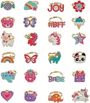 LINYUECH Pack of 24 Children's Rings for Girls, Elephants, Unicorns, Panda Jewellery Adjustable Rings, Children's Dress Up Ring Sets, Love Bow Gift Boxes for Children, Birthday Party Gifts, Alloy