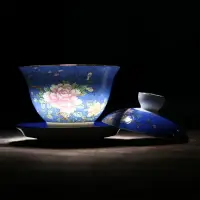 在飛比找樂天市場購物網優惠-陶生活琺瑯彩陶瓷蓋碗茶具手繪漸變扒花三才蓋碗茶杯大號泡茶茶碗