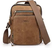 [Contacts] Leather Messenger Bag for Men Small Crossbody Bag Shoulder Bag Travel Work Business School Handbag, Light Brown, One Size