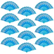 24x Blue Glitter Hand Fans Beautiful Colour Butterfly Design Fold Out Party