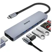 USB C HUB 7-in-1 with HDMI(4K@60Hz,Certified), 100W Power Delivery, 3*USB Gray