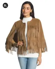 Chicos XS 4 US Black Label Fringe Jacket Top Suede Cognac $179 Cape Vest 8051