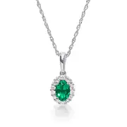Bevilles Created Emerald Necklace with 0.13ct TDW of Laboratory Grown Diamonds in Rhodium Plated