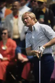 Jack Nicklaus in action, drive during Friday play at Augusta - 1973 Old Photo
