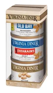 Virginia Seasoned Triplet Gift Set & Peanut Sampler: Salted, Old Bay, Zatarai...