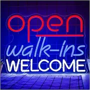 Sign Lamp "Open Walk Ins Welcome Neon Sign LED Light For Wall Decor Business Sign Bar Pub Restaurant USB Powered 40cm×29.5cm
