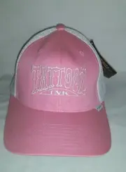 New W/Tag Embroidered TATTOOZ INK Flexfit Ball Cap Hat Pink White Mesh Yupoong