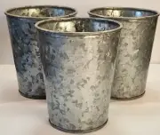 Pottery Barn Galvanized Metal Canisters Herb/Flower/Anything Pots Set Of 3 New
