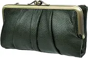 [EASTNIGHTS] Soft Leather Wallets for Women Compact Bifold RFID Clutch Wallet Ladies Coin Purse with Zipper and Kiss Lock, green, L, Leather Women Wallet Long