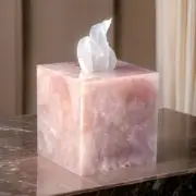 Elegant Rose Quartz Stone Tissue Box Luxury Pink Crystal Decor for Home & Office